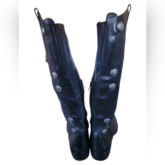 Arturo Chaing Black Leather Silver Button Embellished Pull on Boots Sz 7 - Picture 2 of 10